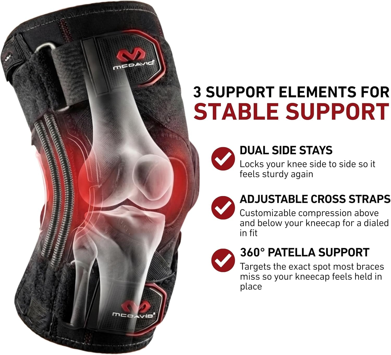 Knee Brace Support with Side Stays, Compression Knee Sleeve & Cross Straps for Patellar Tendon Support, Tendonitis, Arthritis Pain Relief, Recovery, Knee Brace for Men and Women