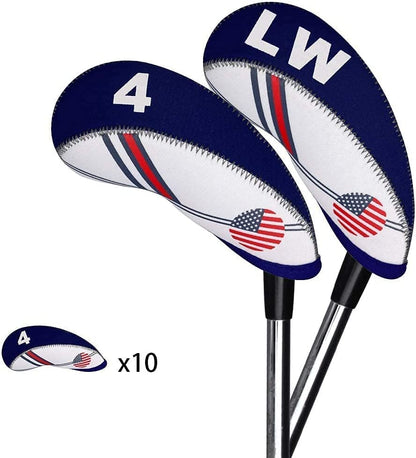 Golf Iron Head Covers 10Pcs Neoprene USA Flag Golf Club Protector Multi Color Golf Club Protector