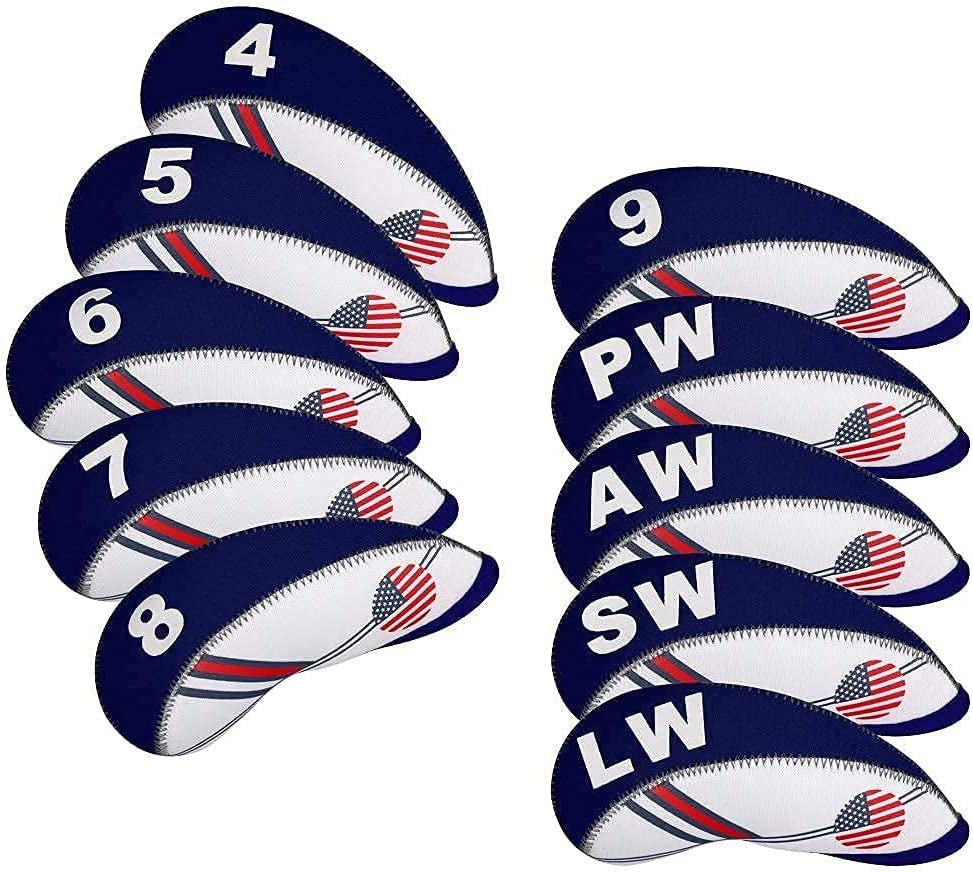 Golf Iron Head Covers 10Pcs Neoprene USA Flag Golf Club Protector Multi Color Golf Club Protector