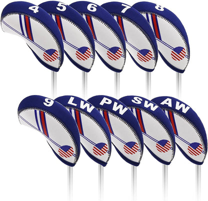 Golf Iron Head Covers 10Pcs Neoprene USA Flag Golf Club Protector Multi Color Golf Club Protector